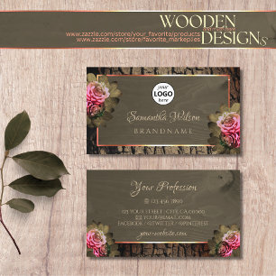 Mörk Brown Wood Grain Rosa ros Träd Bark Logotyp Visitkort