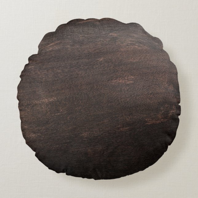 Mörk Brown Wood Round Pillow Rund Kudde (Framsidan)