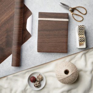 Mörk Brown Wood Rustic Woodgrain Repeat Mönster Presentpapper