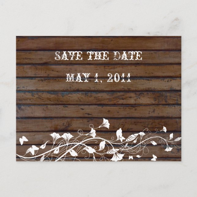 Mörk Brown Wood Save Date Meddelande Vykort (Framsida)