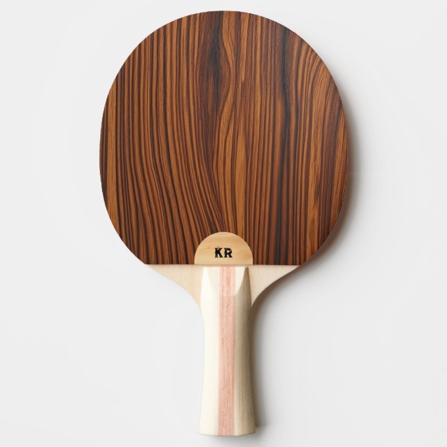Mörk Brown Wood Struktur Anpassningsbar Monogram Pingisracket (Framsidan)
