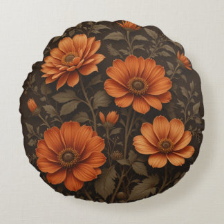 Mörk brun bakgrund och brinnande blommor av orange rund kudde