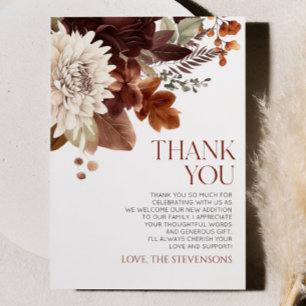 Mörk brun Burgundy Floral Flowers Baby Shower Tack Kort