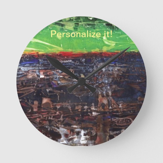 Mörk brun med rött, grönt, djungelfloden rund klocka (Framsida)