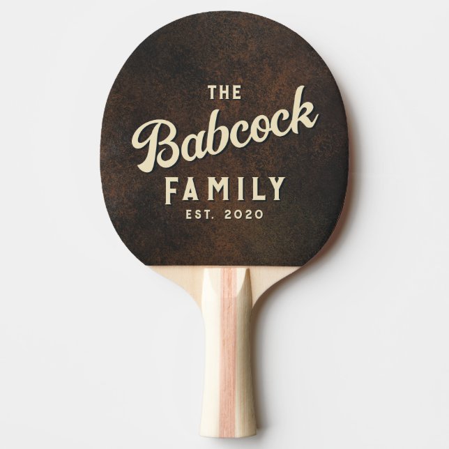 Mörk Brun Monazitsten Retro Familjenamn & År Pingisracket (Framsidan)