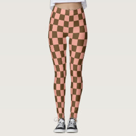 Mörk Brun och Ljus rosa kontrollpanel Leggings