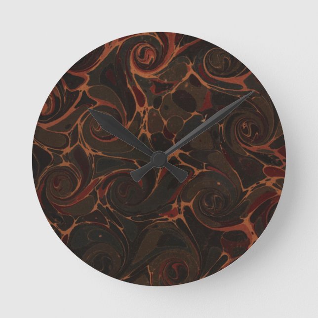 Mörk Brun uppspelning av Retro Swirls Rund Klocka (Framsida)