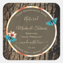 Mörk Bruna Wood Grain Product Labels Butterflies Fyrkantigt Klistermärke