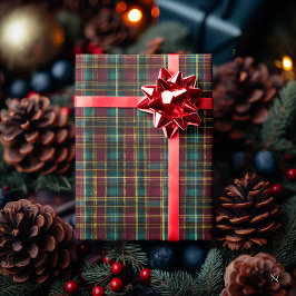 Mörk Burgunder, Grön och Gul Plaid – Klassisk Presentpapper