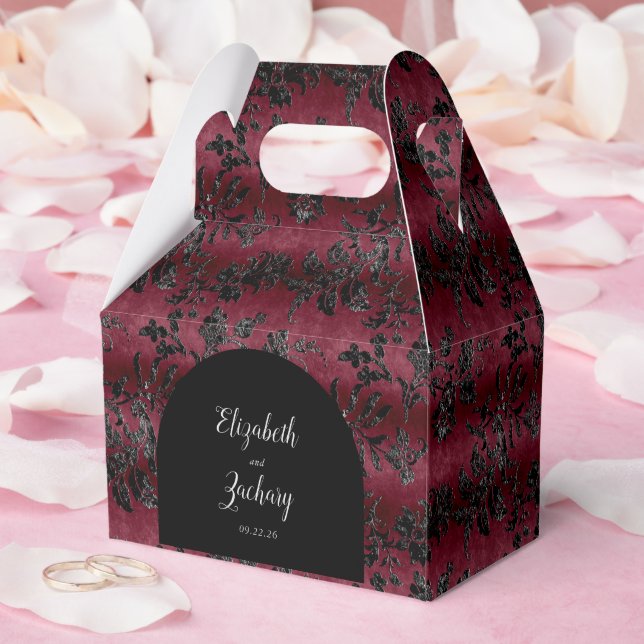 Mörk Burgunder Svart Damask Båge Förmånslåda Presentaskar (Bröllop)