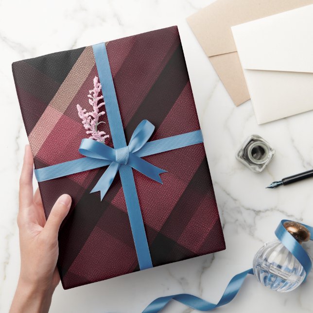 Mörk Burgunder Svart Kryssrutig Glödande Rutmönste Presentpapper (Gifting)