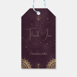 Mörk Burgunderfärgad Celestial Sol och Måne Bröllo Presentetikett