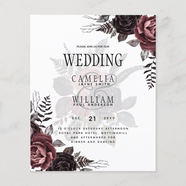 Mörk Burgundy Black Ro Bröllop Fall Winter Flygblad (Framsidan)