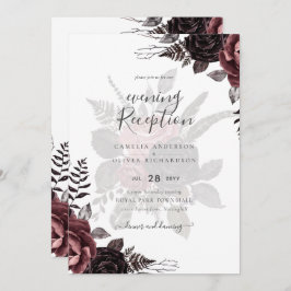 Mörk Burgundy Black Ro Bröllop Fall Winter Inbjudningar