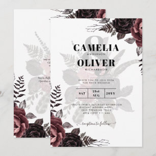Mörk Burgundy Black Ro Bröllop Fall Winter Inbjudningar