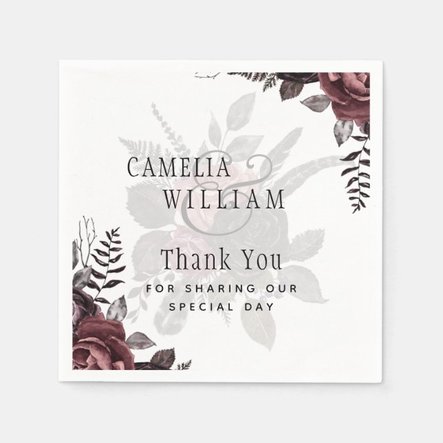 Mörk Burgundy Black Ro Bröllop Fall Winter Pappersservett (Framsidan)