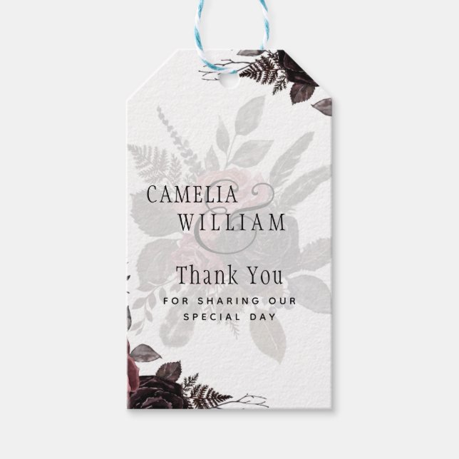 Mörk Burgundy Black Ro Bröllop Fall Winter Presentetikett (Framsidan)