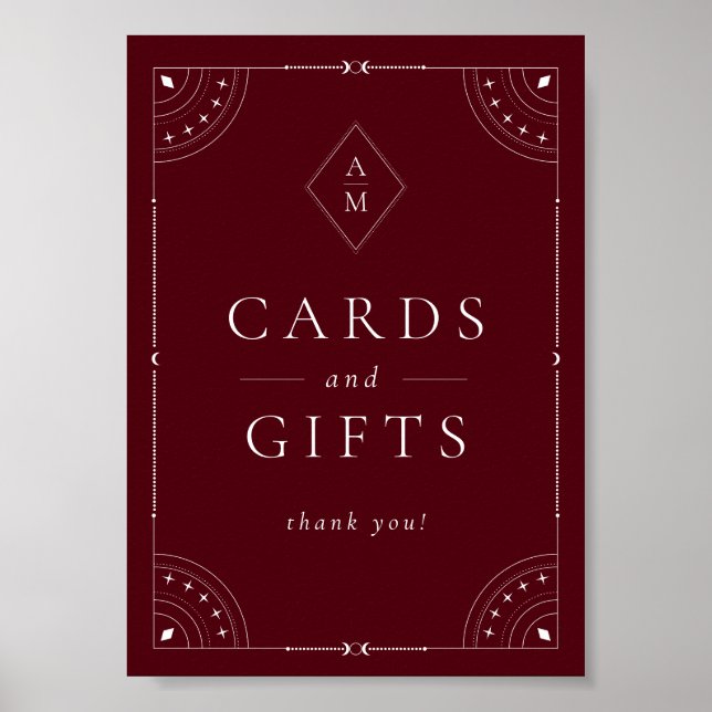 Mörk Burgundy Celestial & Stars-kort och presentko Poster (Framsidan)