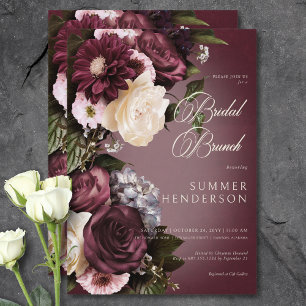 Mörk Burgundy & Cream Blur Blommigt Möhippa Brunch Inbjudningar