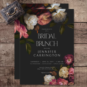 Mörk Burgundy & Cream Peonies Black Möhippa Brunch Inbjudningar