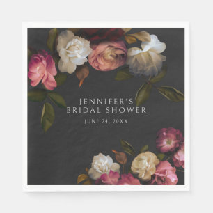 Mörk Burgundy & Cream Peonies Black Shower Pappersservett