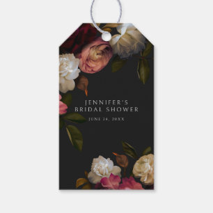 Mörk Burgundy & Cream Peonies Black Shower Presentetikett
