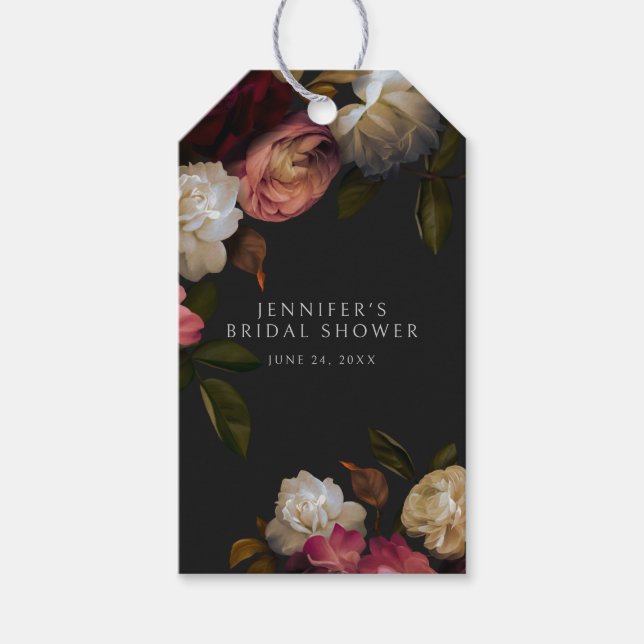 Mörk Burgundy & Cream Peonies Black Shower Presentetikett (Framsidan)