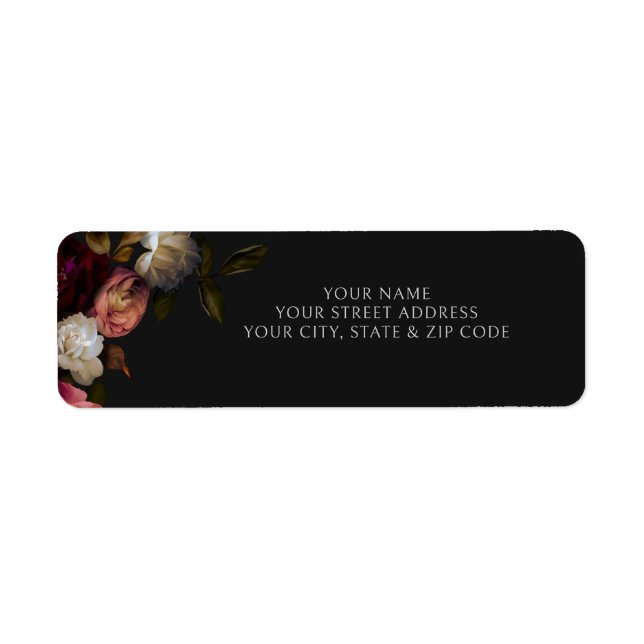 Mörk Burgundy Cream Peonies Black Shower Registry Returadress Etikett (Framsidan)