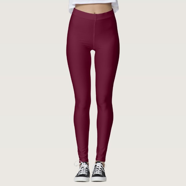 Mörk Burgundy Färg Enfärgad Slät Leggings (Framsida)