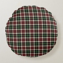 Mörk Burgundy Grönt White Tartan Play Mönster Rund Kudde