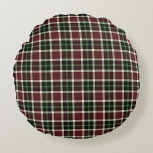 Mörk Burgundy Grönt White Tartan Play Mönster Rund Kudde