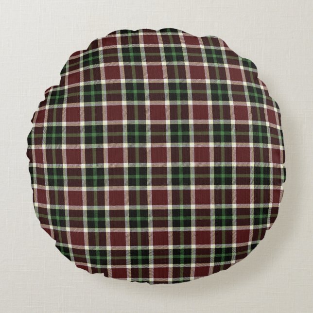 Mörk Burgundy Grönt White Tartan Play Mönster Rund Kudde (Framsidan)