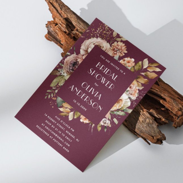 Mörk Burgundy-Möhippa | Elegant Boho Chic Inbjudningar (Skapare uppladdad)