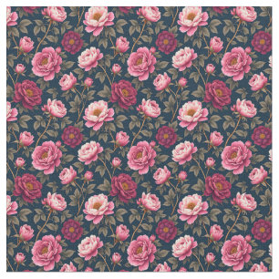 Mörk Burgundy och Rosa Flowers Tyg