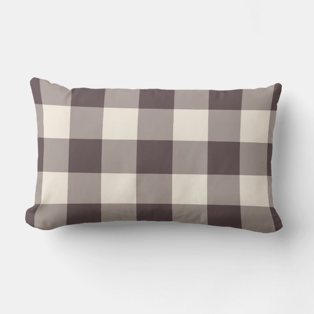 Mörk Burgundy Off-White Gingham Mönster Checkered Lumbarkudde (Framsida)