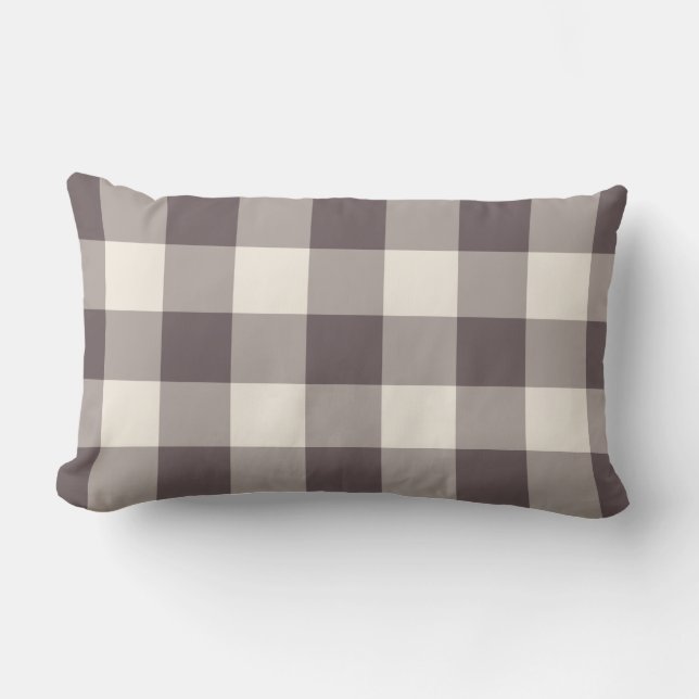Mörk Burgundy Off-White Gingham Mönster Checkered Lumbarkudde (Framsida)