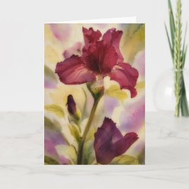 Mörk Burgundy Red Flowers Iris Garden Art Note Kort