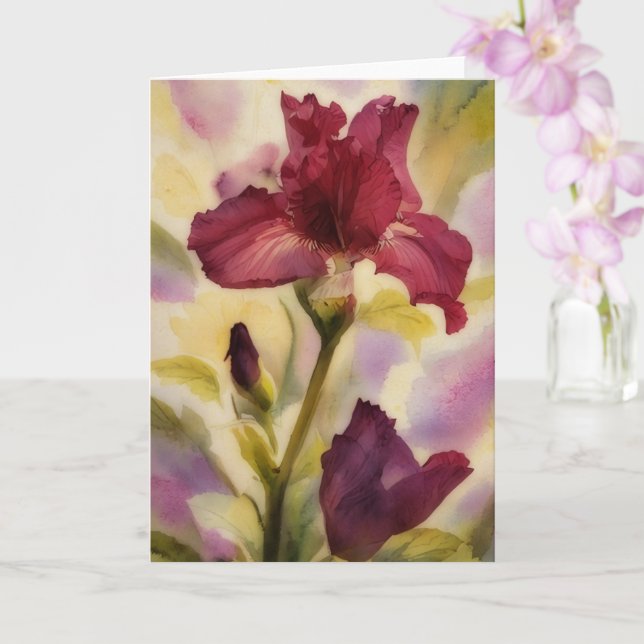 Mörk Burgundy Red Flowers Iris Garden Art Note Kort (Orkide)