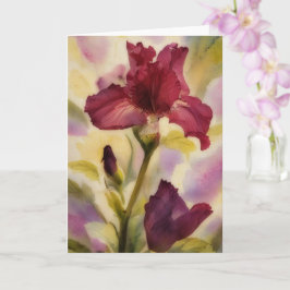 Mörk Burgundy Red Flowers Iris Garden Art Note Kort