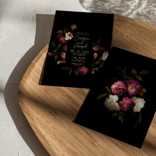 Mörk Burgundy Romantic Blommigt Modern Boho Bröllo Inbjudningar