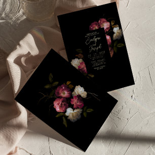 Mörk Burgundy Rosa Blommigt Modern Boho Bröllop Inbjudningar