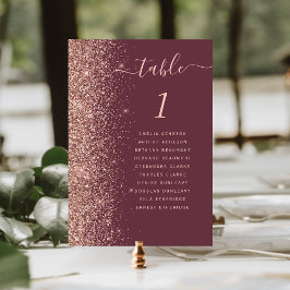 Mörk Burgundy Roséguld Glitter Bröllop Bordsnummer