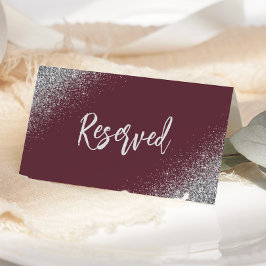 Mörk Burgundy Silver Glitter Reserverad Bröllopspl Placeringskort