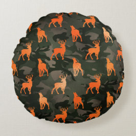 Mörk Camo med Orange Hjort Rund Kudde