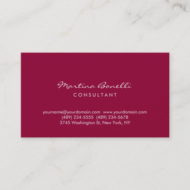 Mörk Carmine Minimalist Script-Affärskort Visitkort (Framsida)