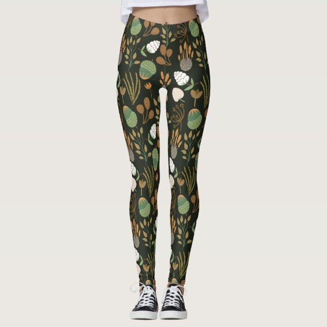 Mörk Carrots och Nöt Mönster Leggings (Framsida)