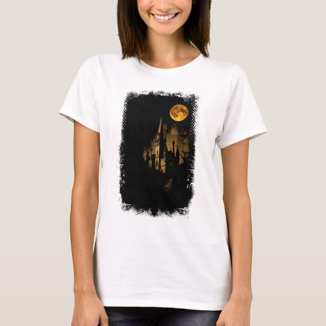 Mörk Castle of Eternt Night horror-tema T Shirt (Framsida)