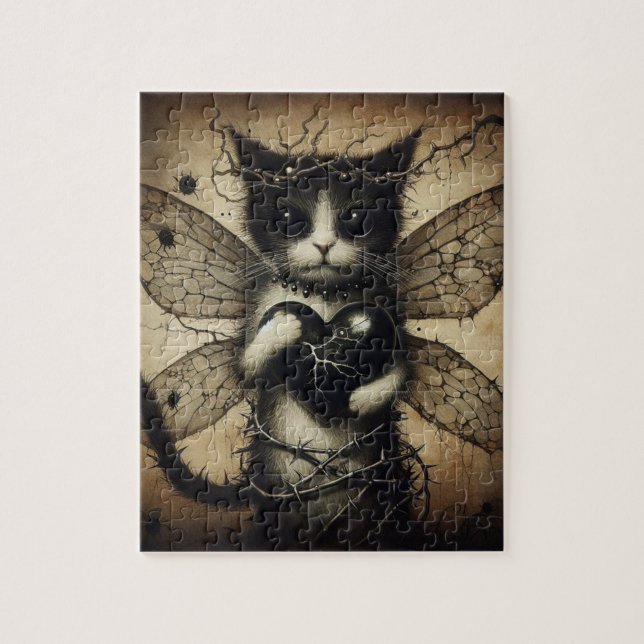 Mörk Cat Fairy Pussel (Vertikal)