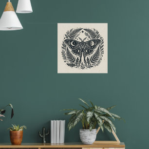Mörk Celestial Dödskalle Moth Mystisk Konst Prin Poster