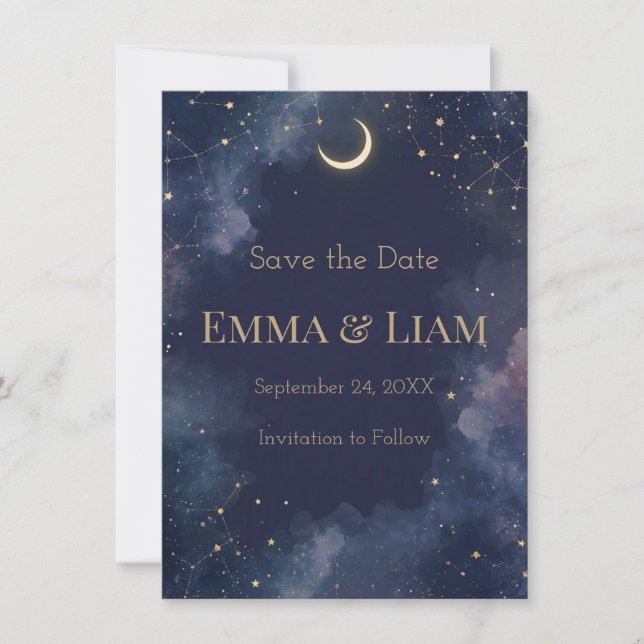 Mörk Celestial Save the Date | Halvmåne (Framsida)
